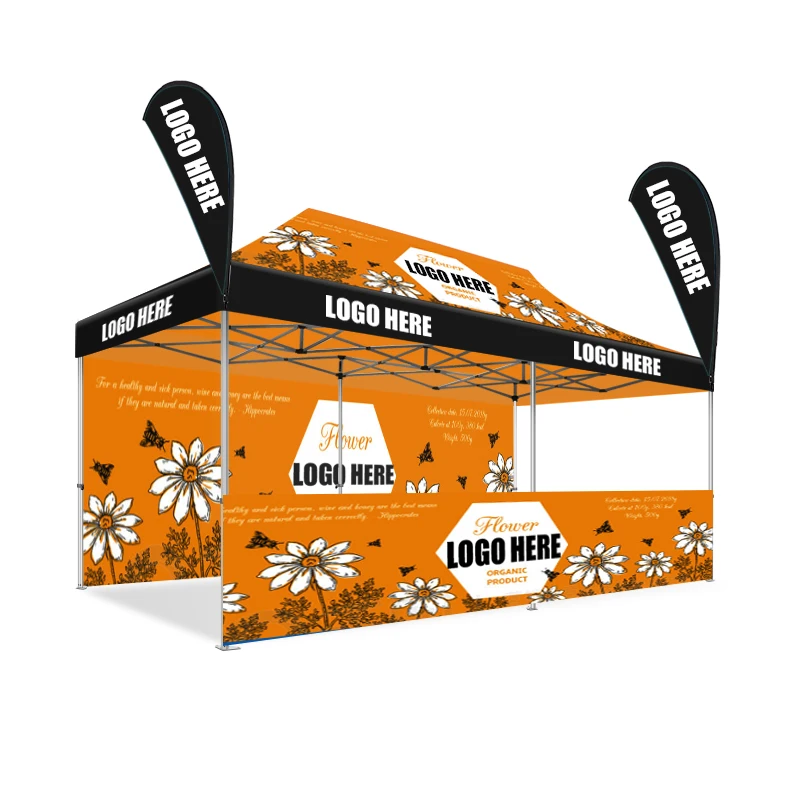 Custom Outdoor Dye Sublimation Printed Aluminum Alloy Frame UV Resistant Folding Canopy Tent Glass Wall for Trade Show Events