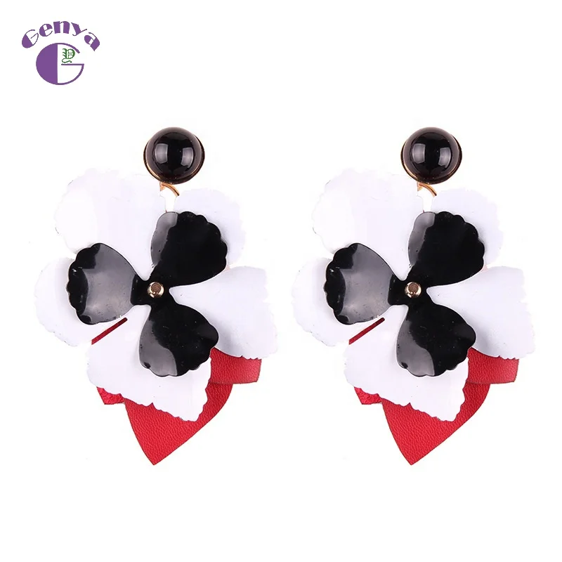

GENYA 2021 New style fashion cute acrylic flower handmade earrings for girls women, As picture