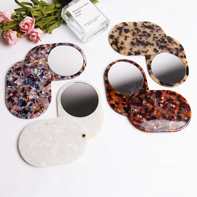 

BEAU FLY New Acetate Acid Cute Makeup Round Mirror Foldable Makeup Party Pocket Size Mirror, 4 colors available