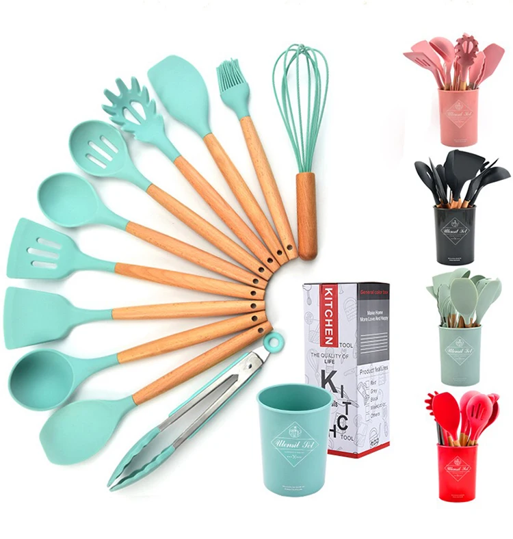 

Cooking Cookware Kitchenware Accessories Tools Cooking Silicone Kitchen Utensils Gadgets Gift Set, Gray/light green/green/red/pink/purple