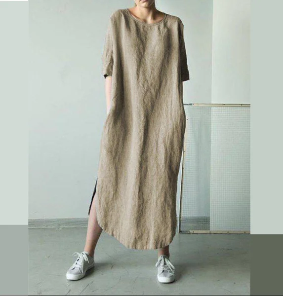 

Latest Design Women Short Sleeve Dresses Korean Summer Cotton Linen Dress, Khaki, gray, green, light blue, black, dark gray
