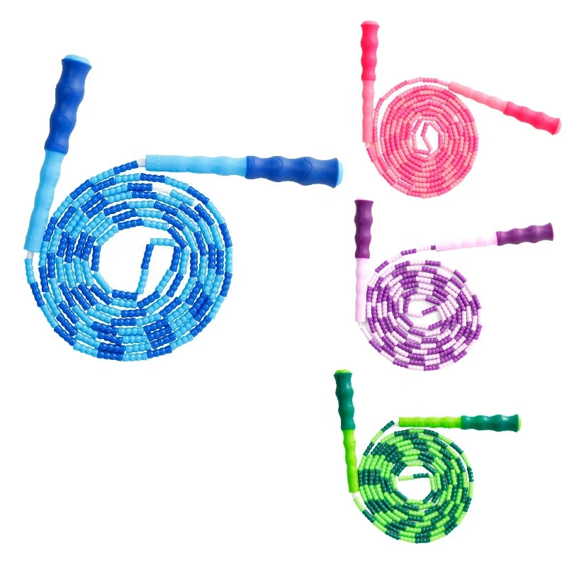 

high quality bamboo skipping rope cheap beaded jump rope, Blue/pink/green/purple