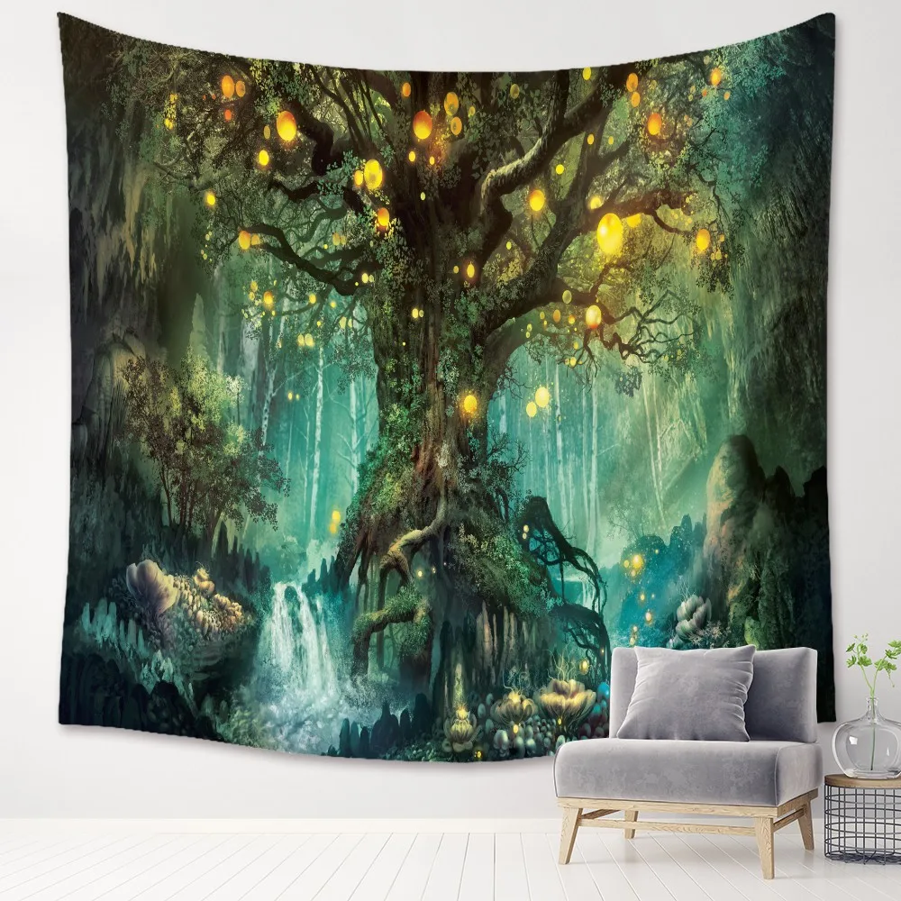 

YOUJU in stock 3d nature scenery weed psychedelic decor printed colorful flower tree mushroom tapestries wall decoration