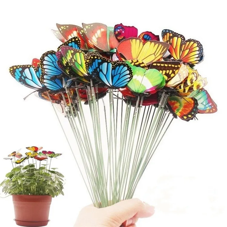 

FiBiSonic 50 pcs/bag Butterflies Garden Yard Planter Colorful Butterfly Stakes Decoracion Outdoor Decor Flower Pots Decor
