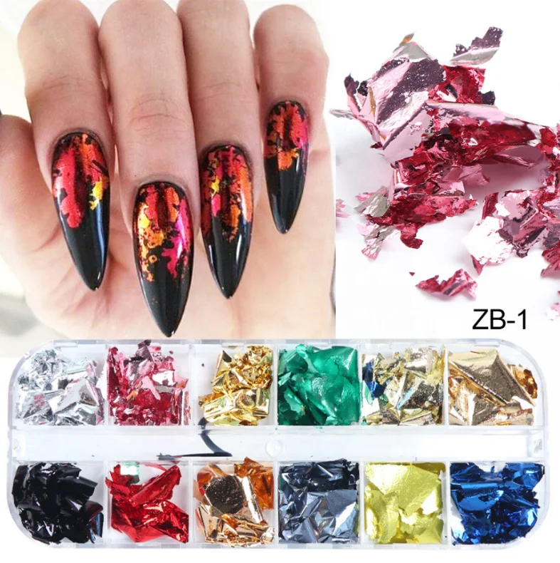 

12 colors/box nail art gold silver foil flake pieces
