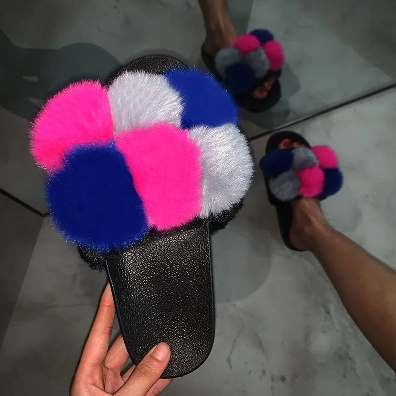 

Wholesale Latest Style Fashion New Women Fur Slides Indoor Outdoor Fur Slippers