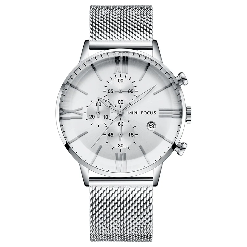 

Mini Focus 0236G Band Minimalist OEM Design Date Day Display Mesh Bracelet Chronograph Men Sport Quartz Watch montre pour homme