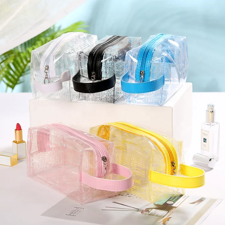 

Summer Explosion Models PVC Transparent Cosmetic Bag Creative Newspaper Pattern Storage Bag Travel Wash Bag Wholesale, Assorted