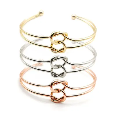 

2021 Fashion Dainty Gold color Bridesmaid Stainless Steel Bracelet 2pcs/set knot chain open bangle Bracelet Jewelry for women