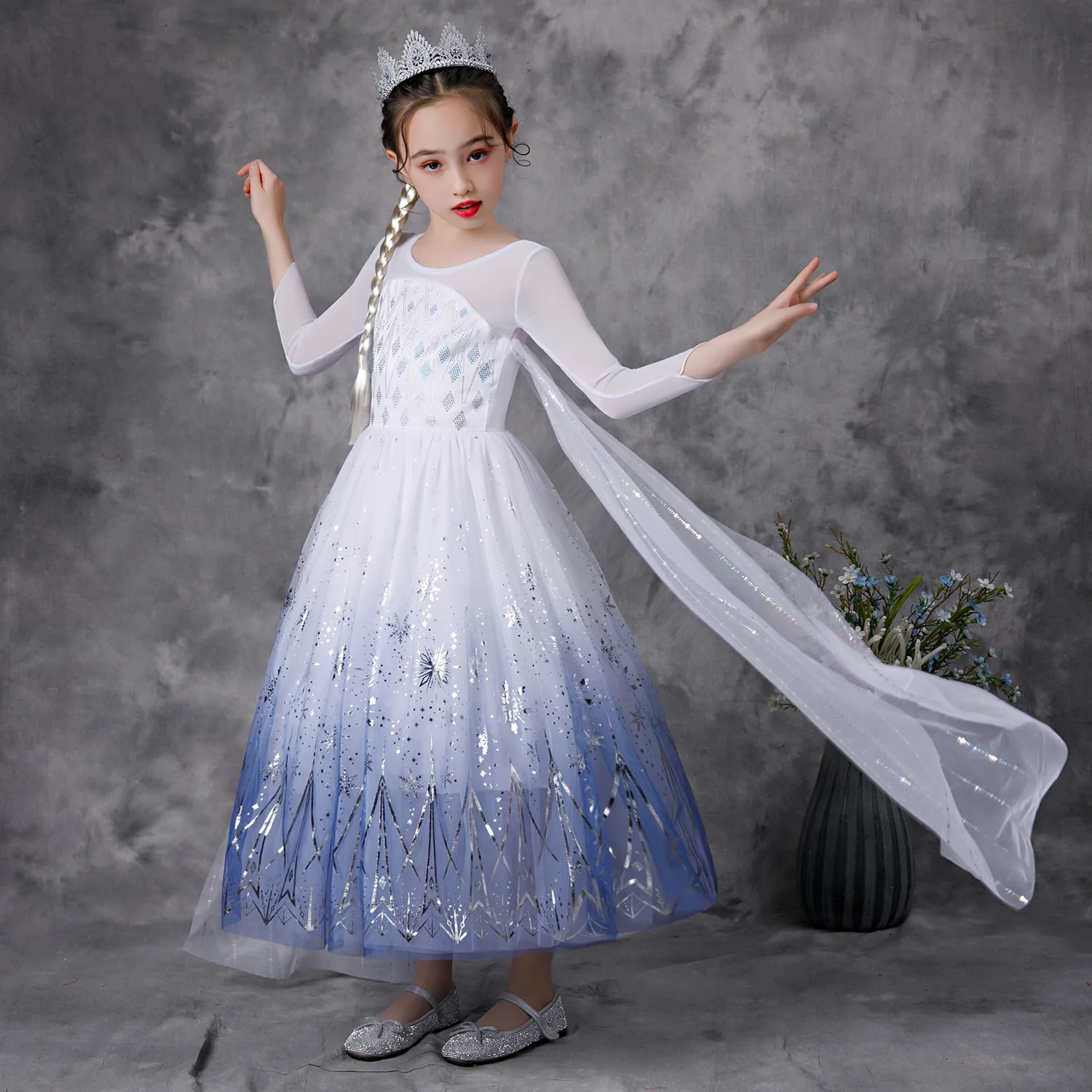 

MQATZ Wholesale selling Elsa Dress For Kids 4-6year Costume Blue long sleeve sequins party Dress cosplay bx1761