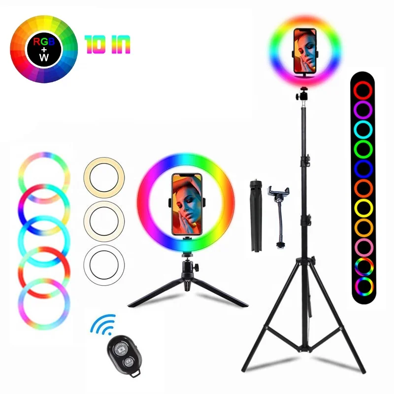 

10inch Table for Live Stream Selfie Colourful With Controller Tripod Stand Tiktok led ring light