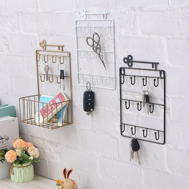 

Creative Door Decoration Key Hook Convenient Three Layers Porch Wrought Iron Wall Shelf Household Debris Storage Supplies