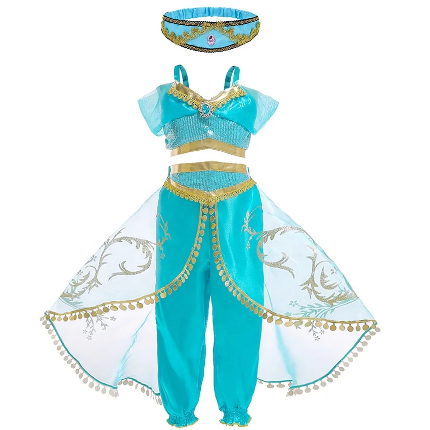 

New Aladdin Girls Princess Jasmine Outfits Set Halloween Party Dress Up Children Birthday Cosplay Carnival Costume Dance Clothes