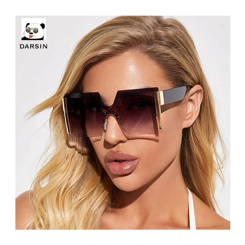 

DARSIN Eyewear 2021 Rimless Square Oversized Big Frame Diamond Cutting Custom Logo Fashion Ocean Women Shades Sunglasses, 9 colors for choose
