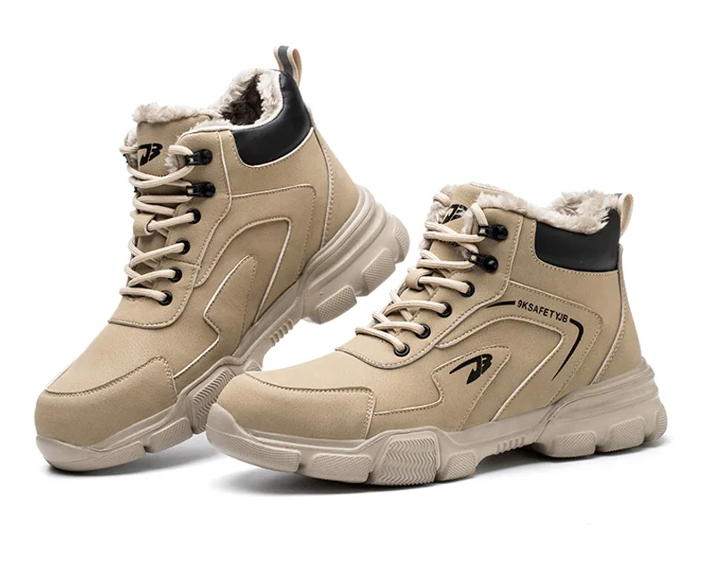 Unisex Fashionable High Cut Leather Hiking Sports Boots Light Weight Steel Toe Safety Shoes Anti-Slip Summer Winter Autumn