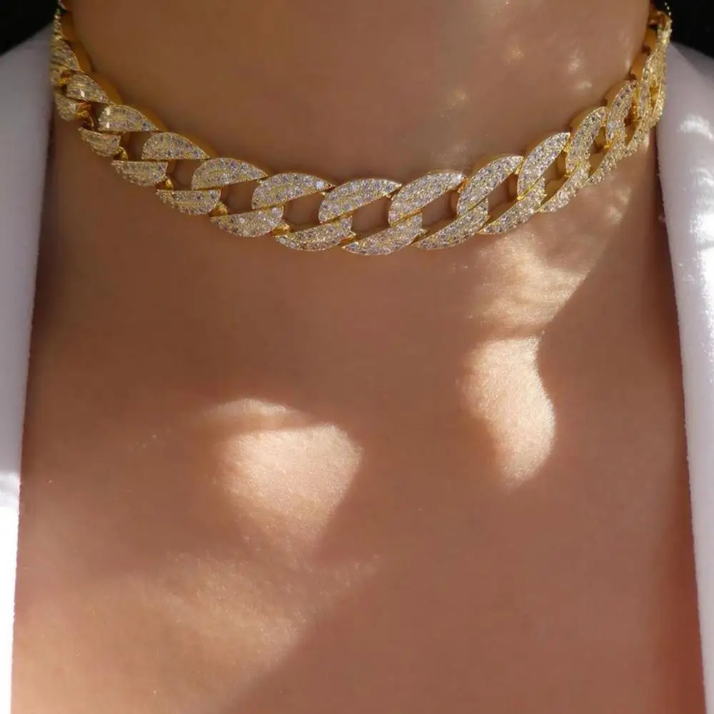 

Luxury Hiphop Jewelry Dubai Gold Plated Cuban Link Chain Necklace Hips Hops Pave Full Crystal Cuban Link Necklace