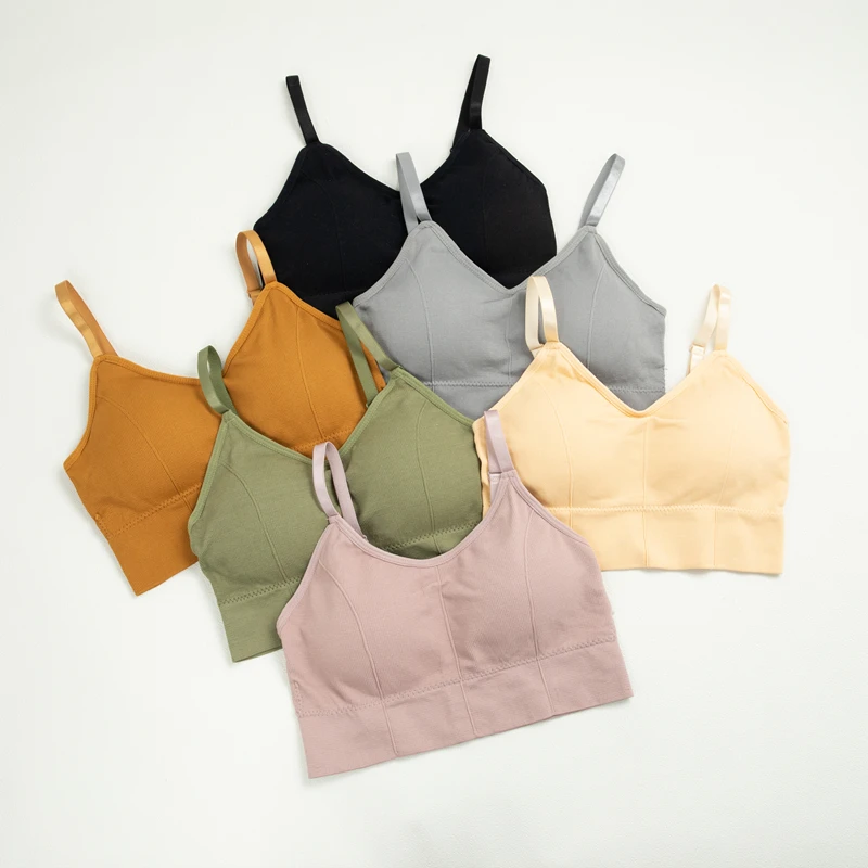 

Women's Popular Tube Top Seamless Rib Sports Bra Girl Lady Vest Camisole Sexy Removable Padded Yoga Bras Underwear, Pale mauve, black, grey, ginger, green, apricot