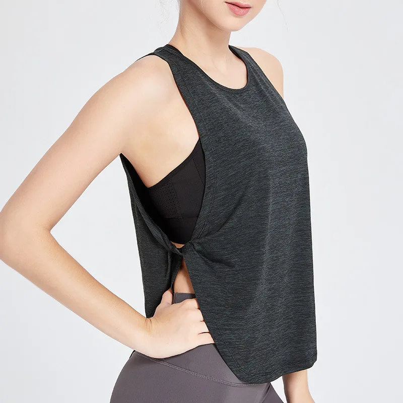 

Leisure Loose Side Open Yoga Tank Tops Solid Color Breathable Comfort Non-Sleeves Women Tops
