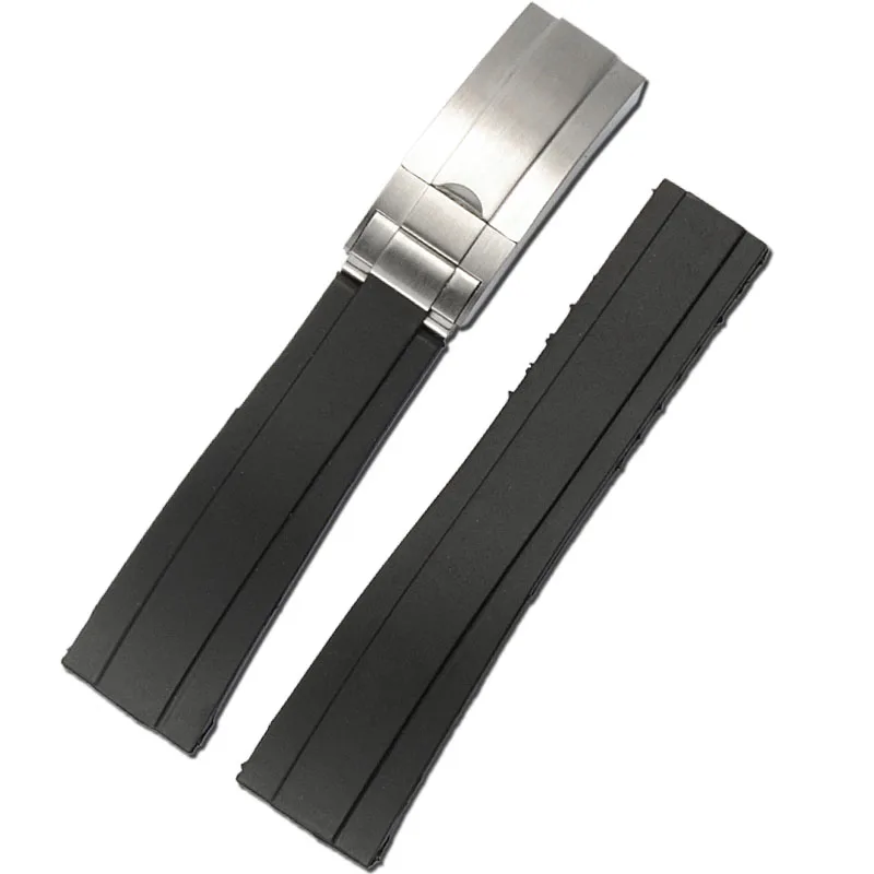 

Watchband  Natural Rubber Black Green Blue Orange Curved End Silicone Rubber Watchband For Rolex Submariner, Black,brown, navy, green, red, orange