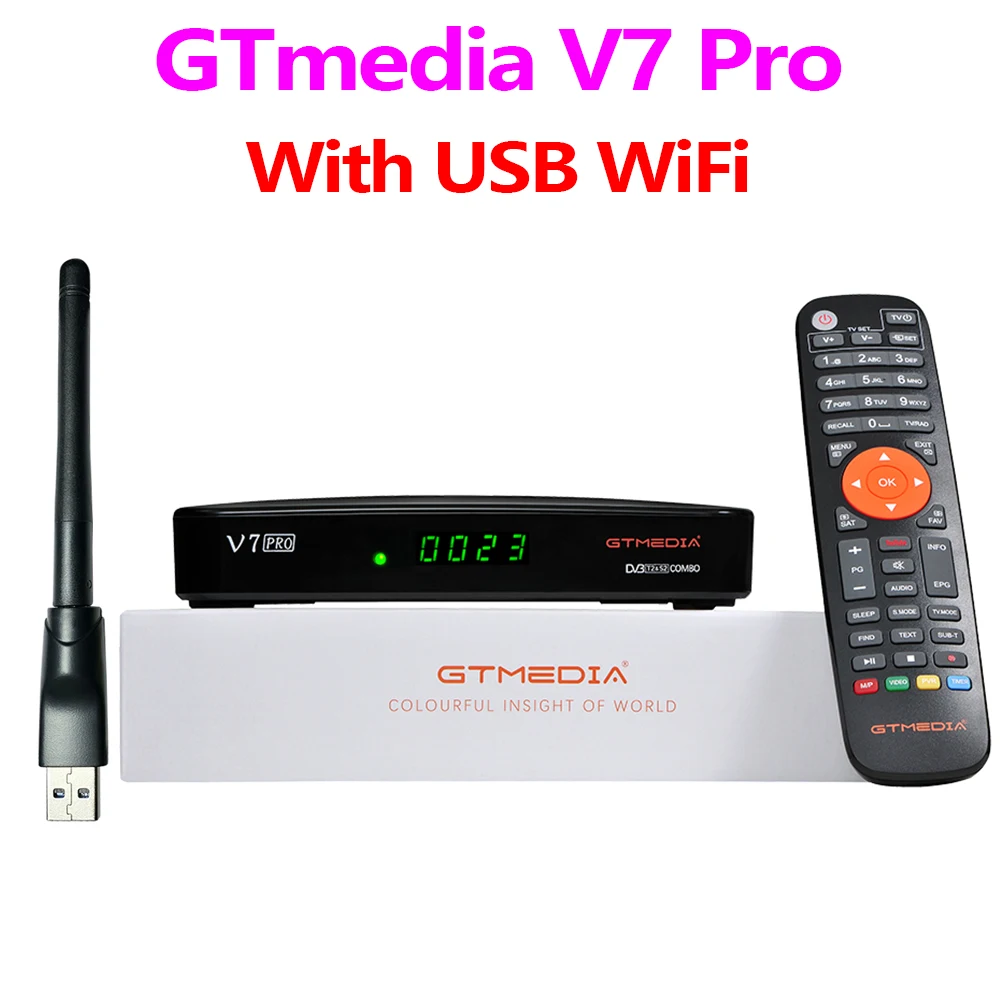 

GTmedia V7 Pro Combo TV Receiver Support DVB T2 DVB S2 H.265 PowerVu Biss Cccam Newcamd Youtube USB Wifi 1080P HD