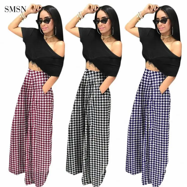 

High Quality Personalized Houndstooth Print Wide-Leg Slacks Woman Pants 2021 Womens Trousers & Pants