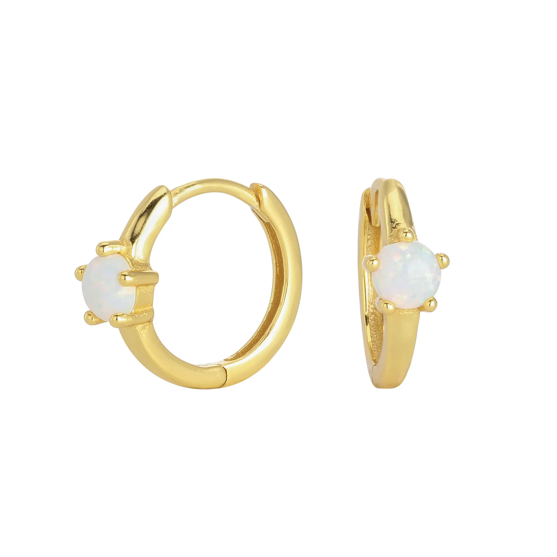 Fashion Jewelry Earrings 925 Sterling Silver Trendy Earrings White Blue Opal Gold Plated Hoop Earrings for Women