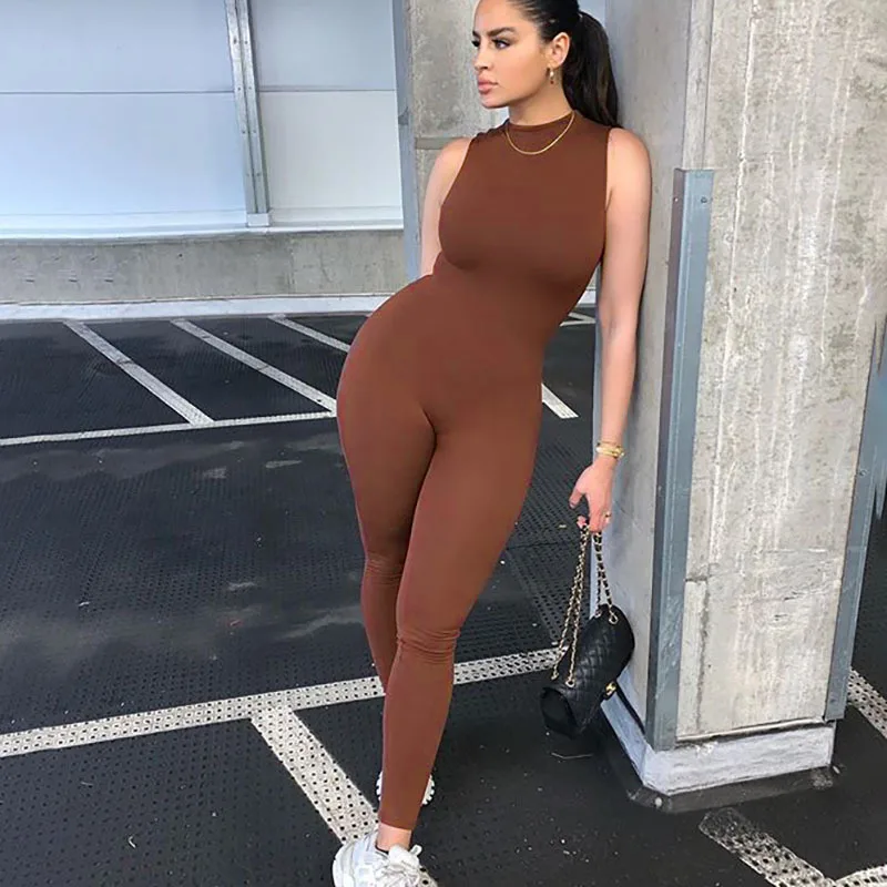 

women jumpsuit one piece elastic casual fitness jumpsuits rompers zipper active wear skinny summer outfit C13245