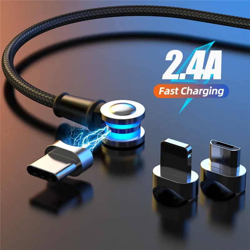

180 Degree Free Rotation Fast Charging For Type C Micro USB Charge Ports Mobile Phones Charger 1M LED 3in1 USB Magnetic Cable
