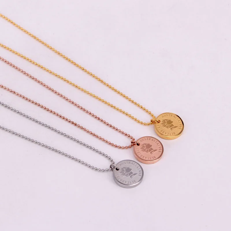 

Gold Color Ball Chain Stainless Steel Elizabeth Coins Pendant Necklaces Chain Necklace Australia Coin Jewelry