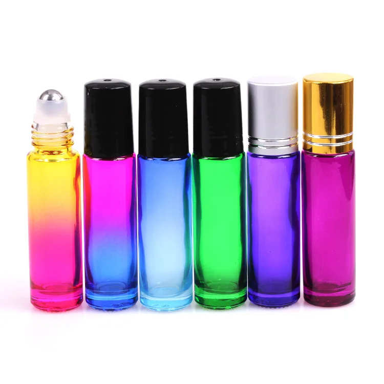 

Colorful skincare cosmetic container glass mini bottle empty 10ml amber essential oil roller bottle