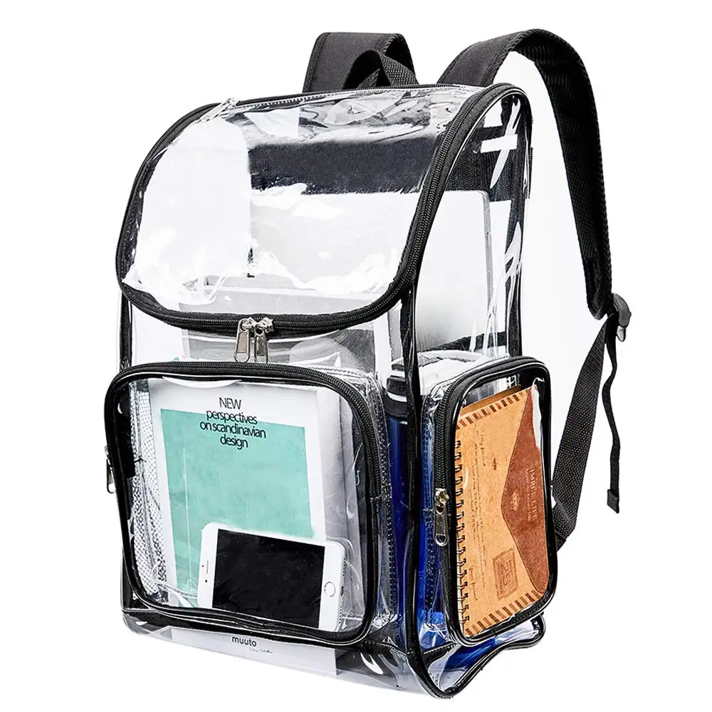 

Heavy Duty Clear Backpack And Security Transparent PVC Backpack for Work And Security Check With Multi-Pockets&Strengthen Strap