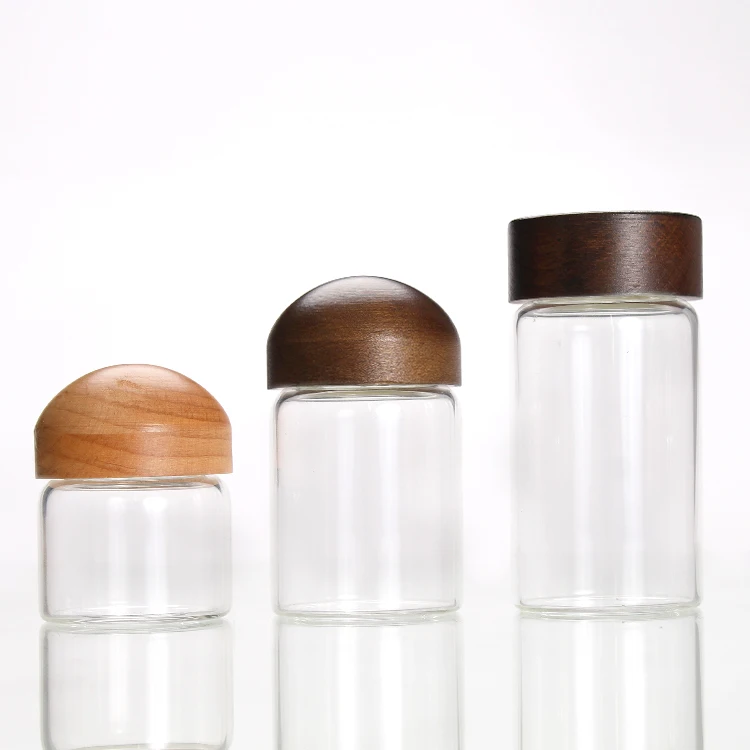 

Wholesale 80ml Multi-purpose Clear Empty Glass Bottle 3OZ Cracker Lentils Spice Jars Packaging Glass with Wooden Lid