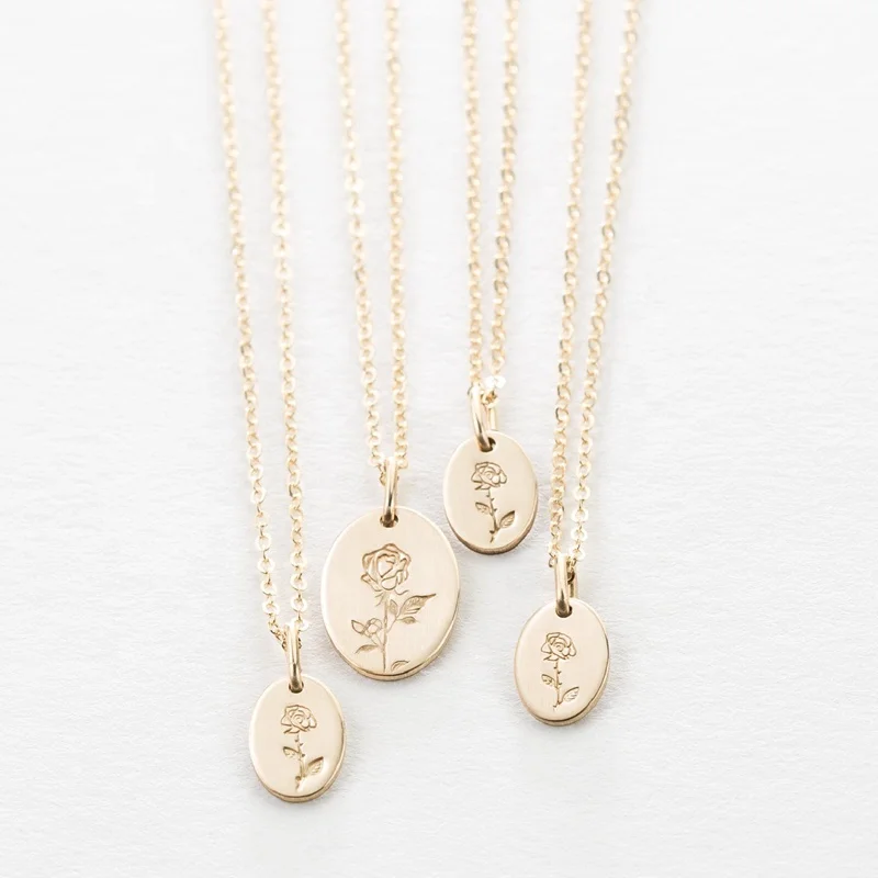 

Rose Engraved Bar Necklace Gold Coin Mother And Child Necklace