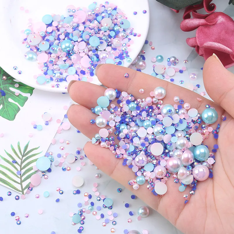 Packs Mix Resin Rhinestone Pearls Clothing Decorations Glitter Nail Gems Glue on Flatback Decorations