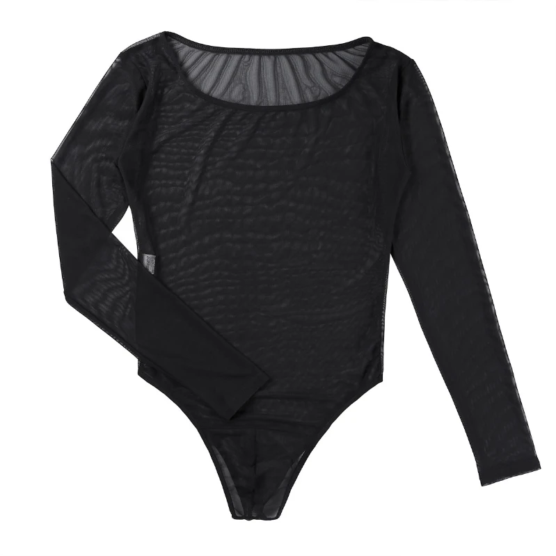 

iEFiEL Mens Lingerie Sexy Underwear Mesh See Through Long Sleeve Thong Erotic Lingerie Bodysuit