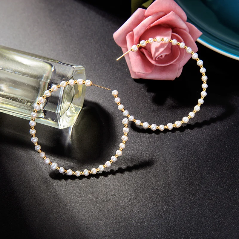 

90174 Pearl Hoop Earrings Women Earring Hoops Jewelry 2021