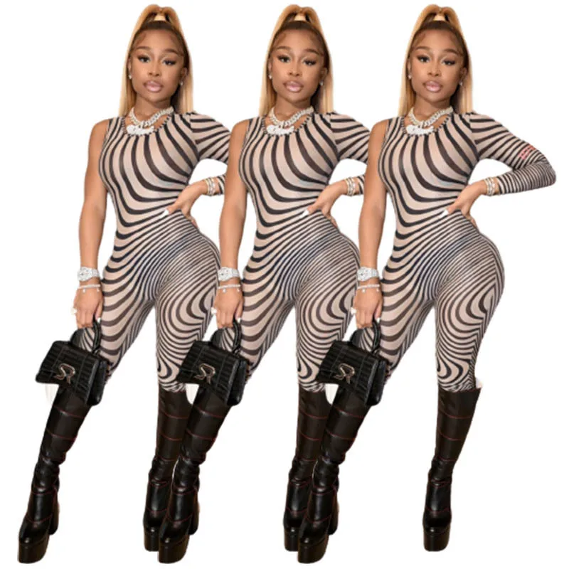

Wholesale women leopard print fabric striped bodycon jumpsuit one piece rompers streetwear, As picture