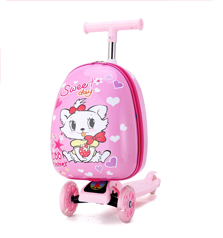 

New fashion cartoon custom logo 3D EVA cheap automatic travel luggage school students girl boys children's kids scooter suitcase, Customized