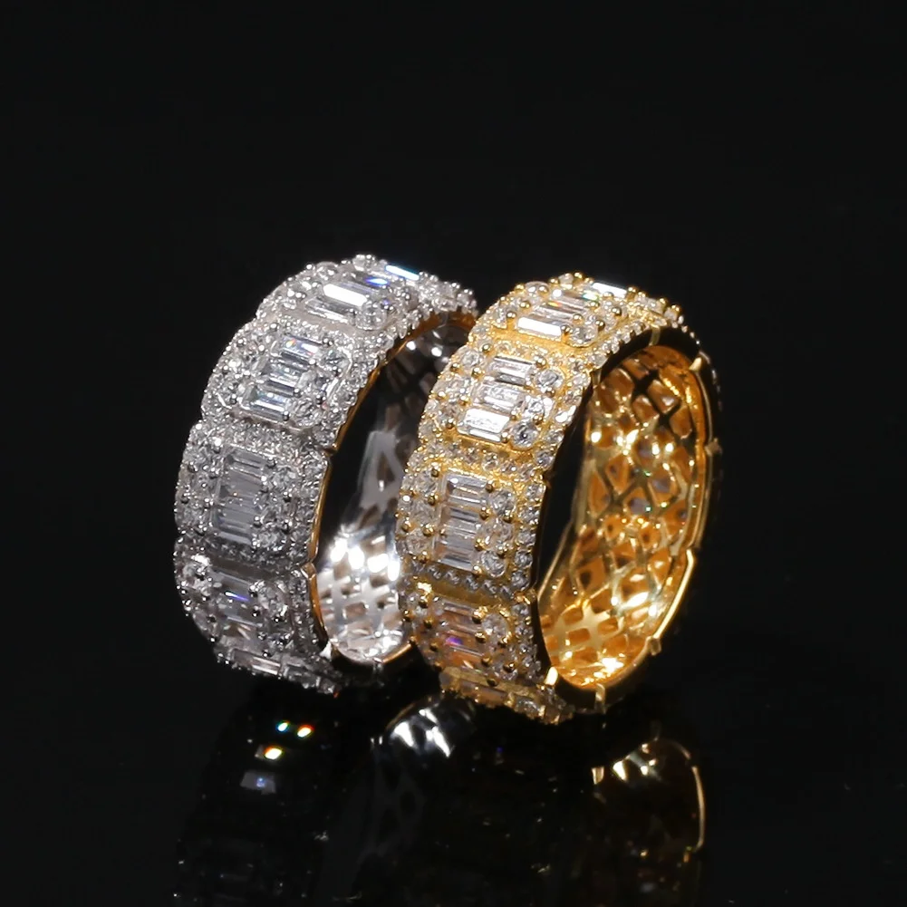 

Luxury Wholesale Hip Hop Iced Out Gold Plated Baguette Ring Diamond Men