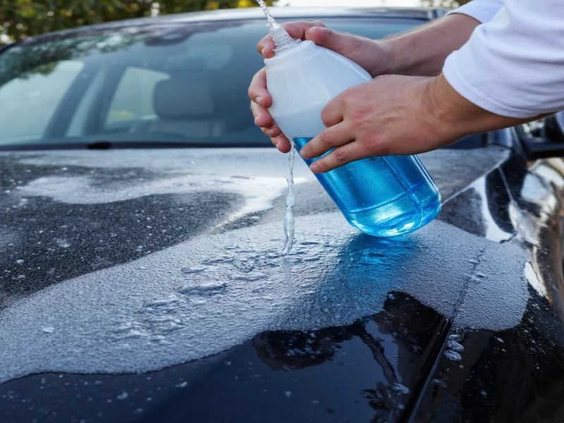 Testing homemade washer fluid on car hood before full application