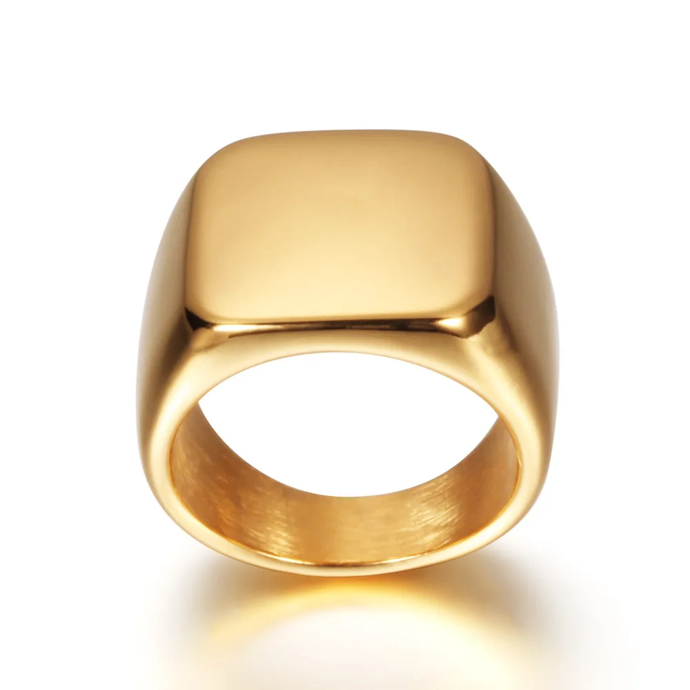 

Wholesale High Polished Blank Men's Finger Rings Sliver And Gold Color Square Shape Stainless Steel Signet Ring For Men, Gold, silver,black