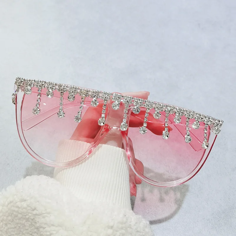 

New Arrival 2021 Fashion Oversize Sunglasses Crystal Drip Shades Oval Shade Diamond Sunglasses 2021