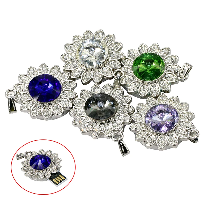 Pen driver Jewelry gem Pendrive 8gb 16gb 32gb 4 64 128 gb 128GB Cle USB Flash drive Disk U Disk mini Metal Crystal Necklace Gift - ANKUX.COM