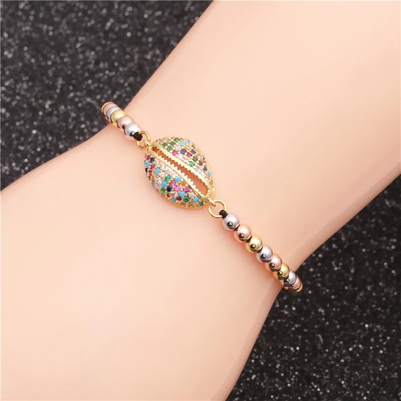 

Yiwu jewelry wholesale custom logo adjustable 4mm mixed color bead color zirconium shell bracelet gift bracelets, Picture