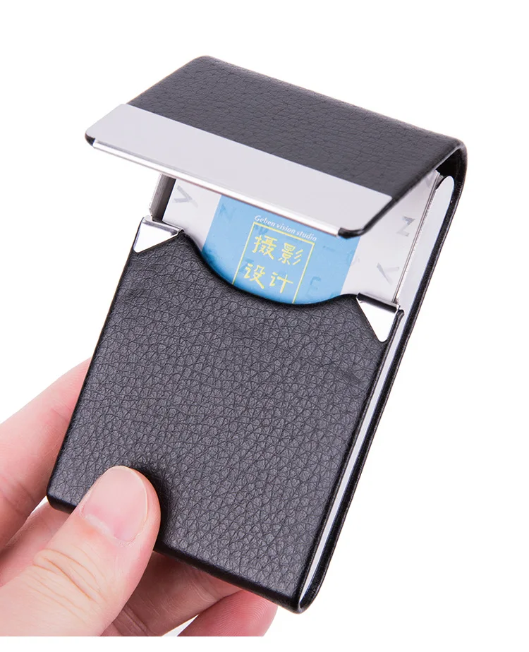 

Personalized Logo Magnetic ID Business Card Holder Wallet Leather Stainless Steel Metal Name Card Case Box