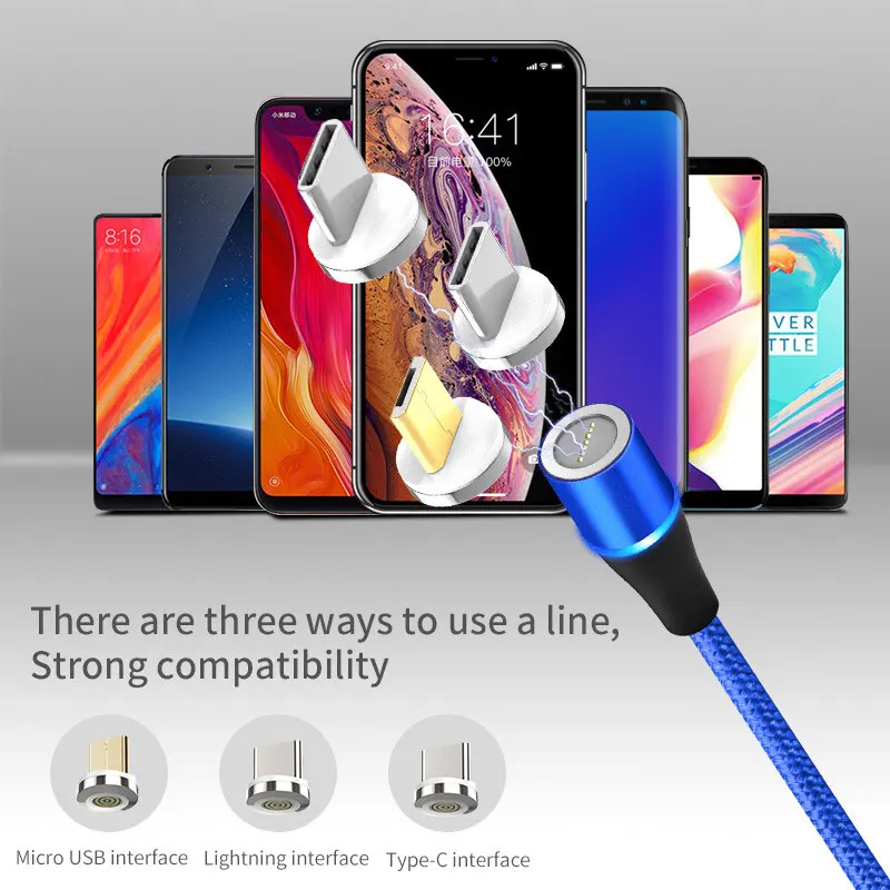 high selling nylon fabric 3a fast charging 3 in 1 magnetic led usb charging cable - ANKUX.COM