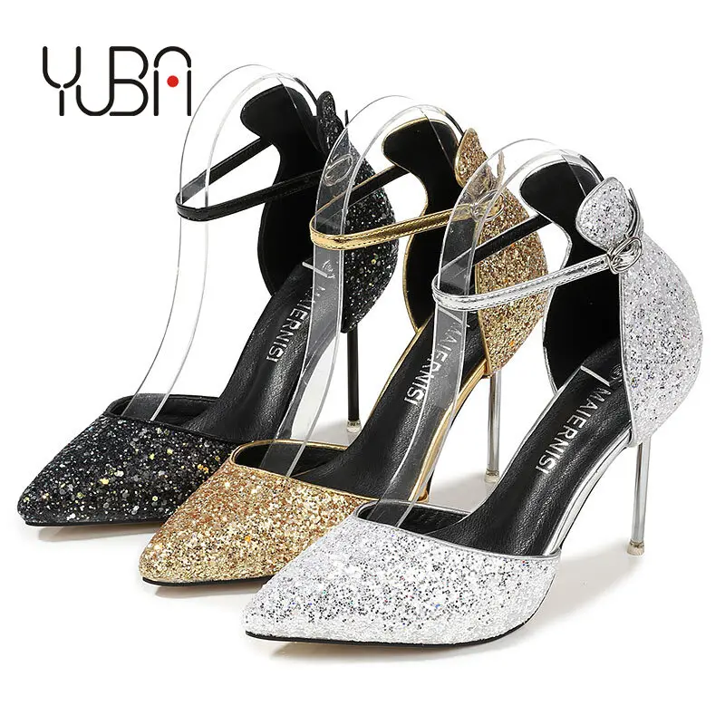 

Factory Custom Women Gold Sandal Heels Luminous Sequin Pumps Sandals Nightclub Party Shoes Ladies High Heel Shoe with 10cm, Black,silver,gold