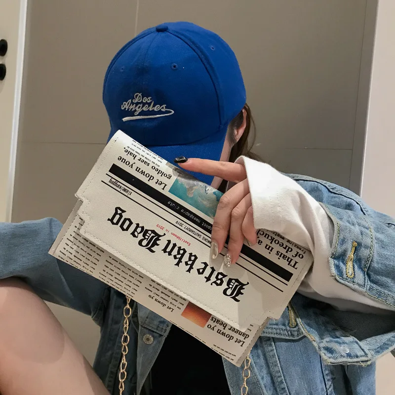 

Funny Newspaper Messenger Bag Letter Harajuku Clutch Chain Shoulder Bag