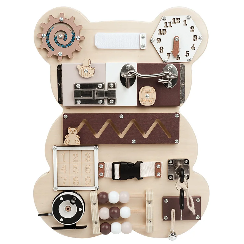 Custom Children Wooden Bear Busy Board Game Montessori Educational Sensory Activity Toys for Kids