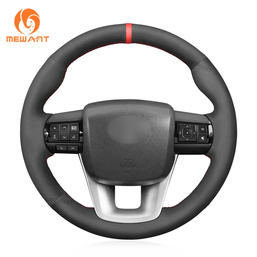 

Black Suede Hand Stitching Custom Steering Wheel Cover for Toyota Hilux Fortuner 2015 2016 2017 2018 2019 2020 2021